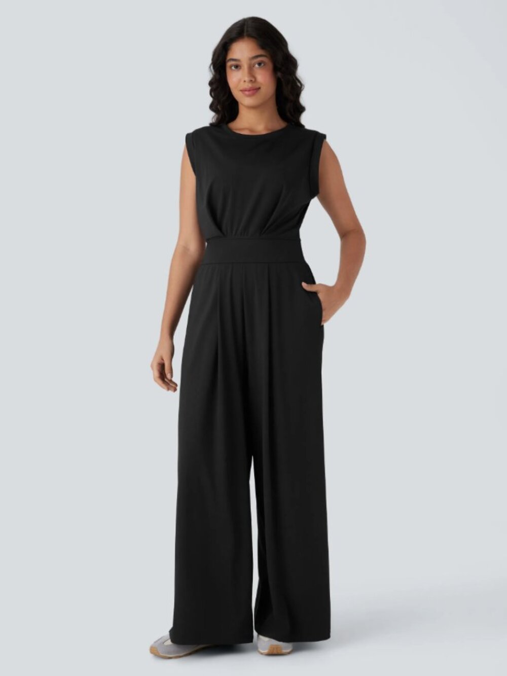 HALARA Black Wide-Leg Jumpsuit with Defined Waist